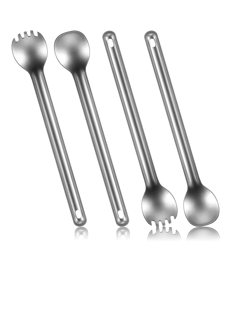 4 Pack Titanium Long Handle Spork and Spoon Set 8.4 Inch Eco-Friendly Ultralight and Portable Camping Utensils Lightweight Soup Spoon Camping Spork for Camping Cookware Wilderness Outdoors Picnics - Image 1